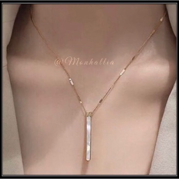 NEW GOLD CHAIN SHELL BAR ABALONE MOTHER PEARL STICK NECKLACE - Picture 1 of 5